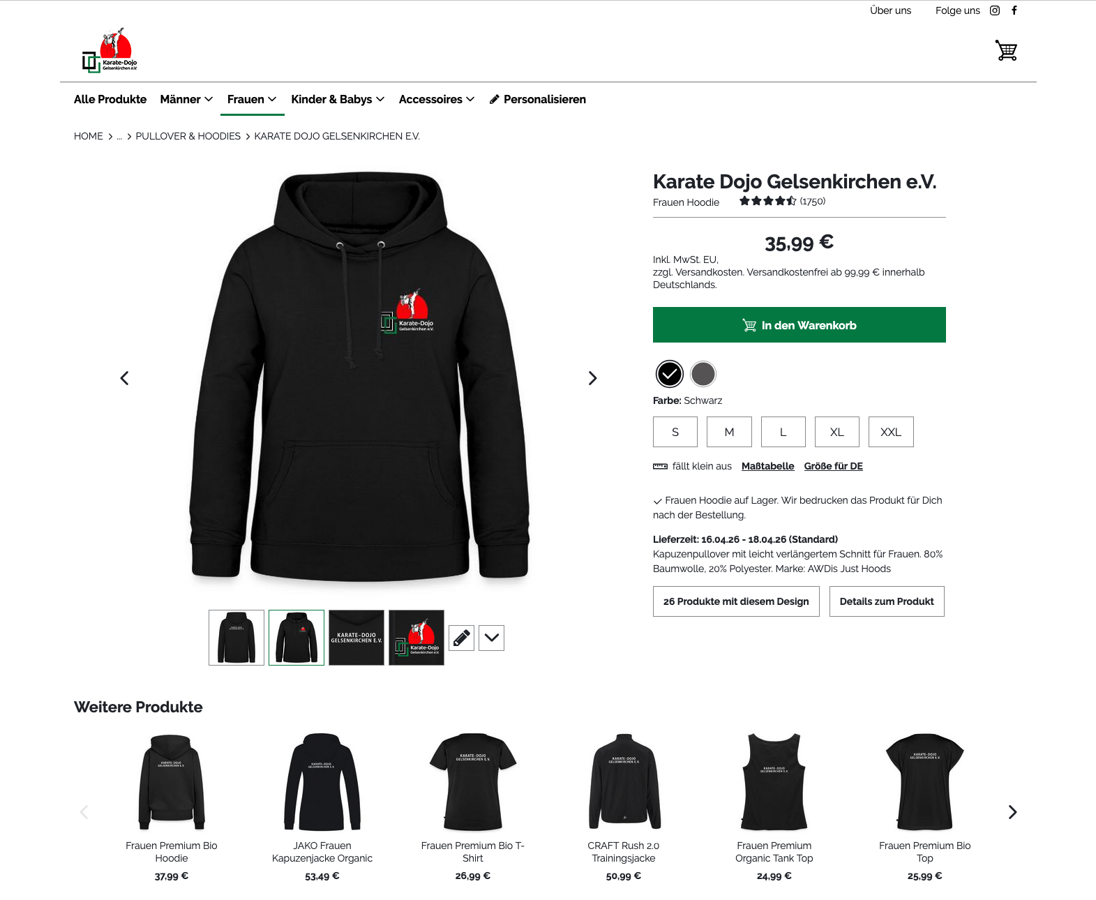 Screenshot von unserem Karate-Shop