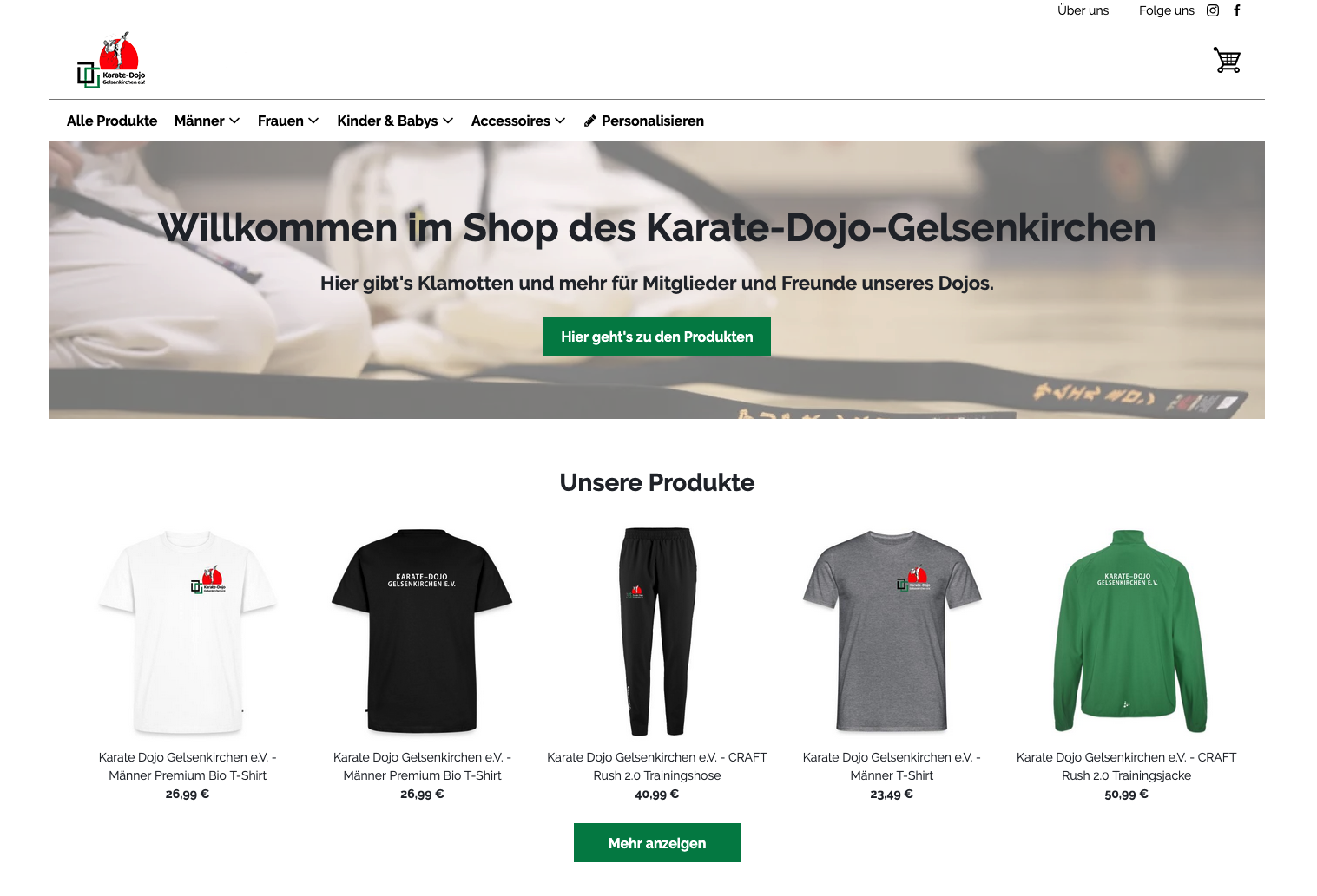 Screenshot von unserem Karate-Shop