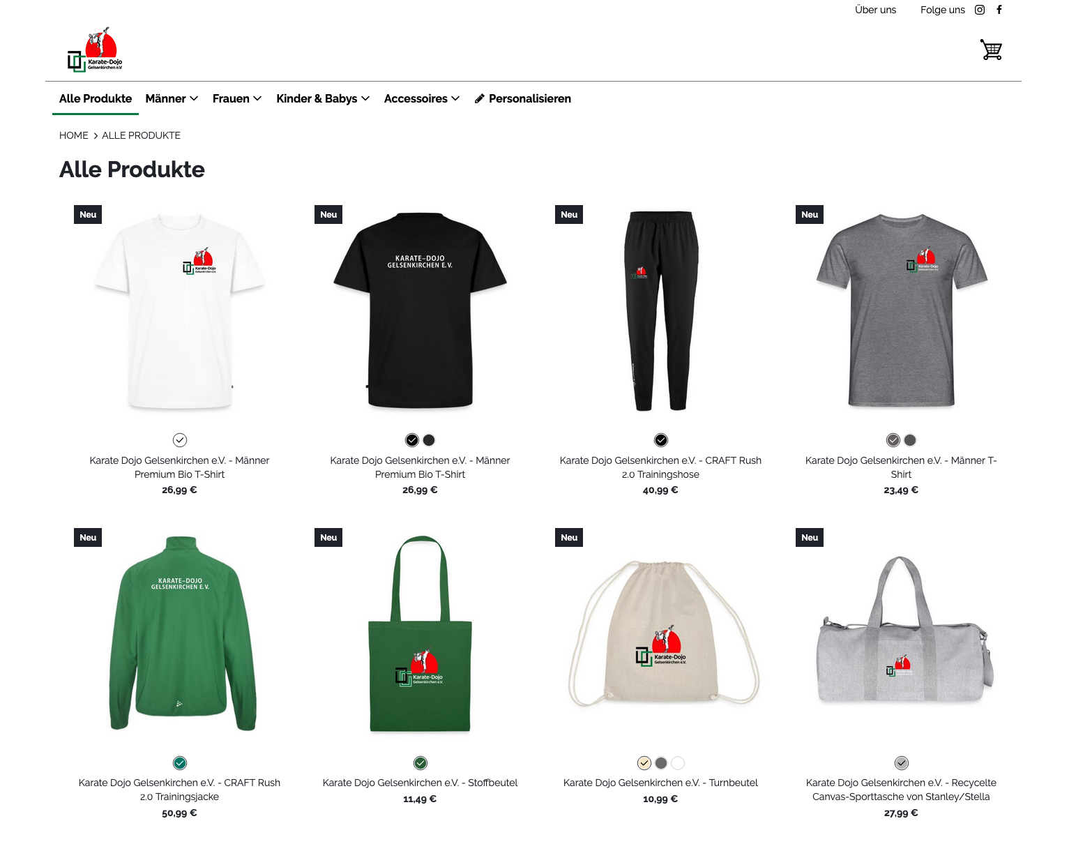 Screenshot von unserem Karate-Shop